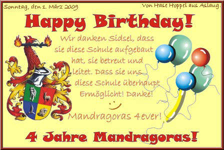 von Hase Hoppel zum 4. Geburtstag unserer Schule